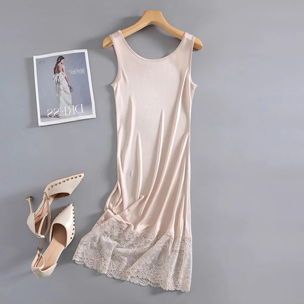 Ivory Slate Lace Slip Mulberry Silk Viscose Nightgown | Hypoallergenic - Allergy Friendly - Naturally Free