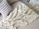 Ivory Snow Knit Tassle 100% Merino Wool Throw Blanket | Hypoallergenic - Allergy Friendly - Naturally Free