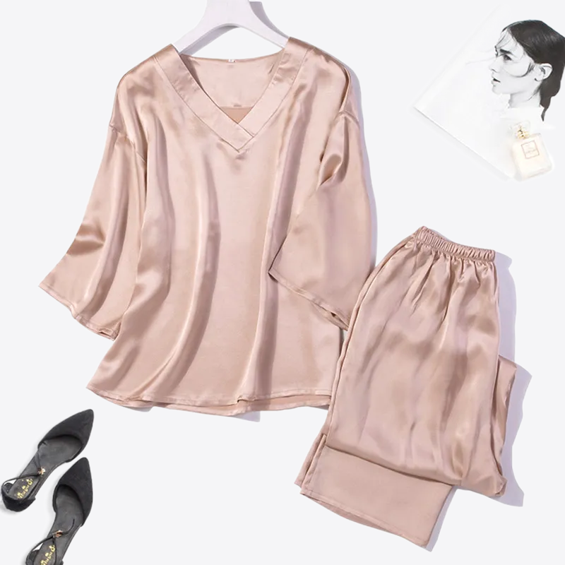 Pink Garden 16MM 100% Mulberry Silk Pajama Set | Hypoallergenic - Allergy Friendly - Naturally Free