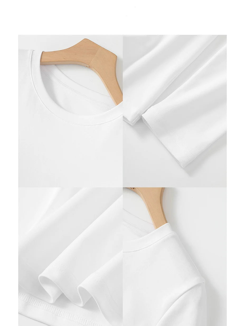 Essential Pima Cotton T Shirts Long Sleeve Women Crew Neck Top Tees S,M,L