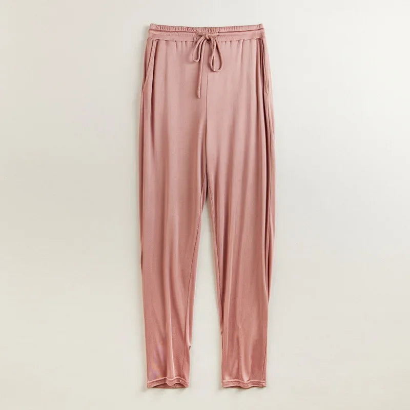 Pink Icing Casual Mulberry Silk Viscose Womens Lounge Pants