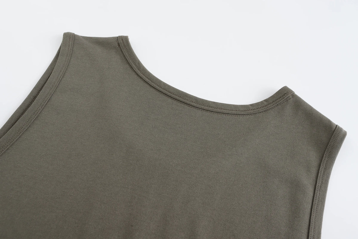 Olive Green Sleeveless Basic Cotton Mens Activewear Tank