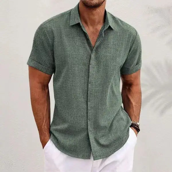 Mossy Emerald Solid Casual Cotton Linen Mens Shirt