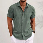 Mossy Emerald Solid Casual Cotton Linen Mens Shirt