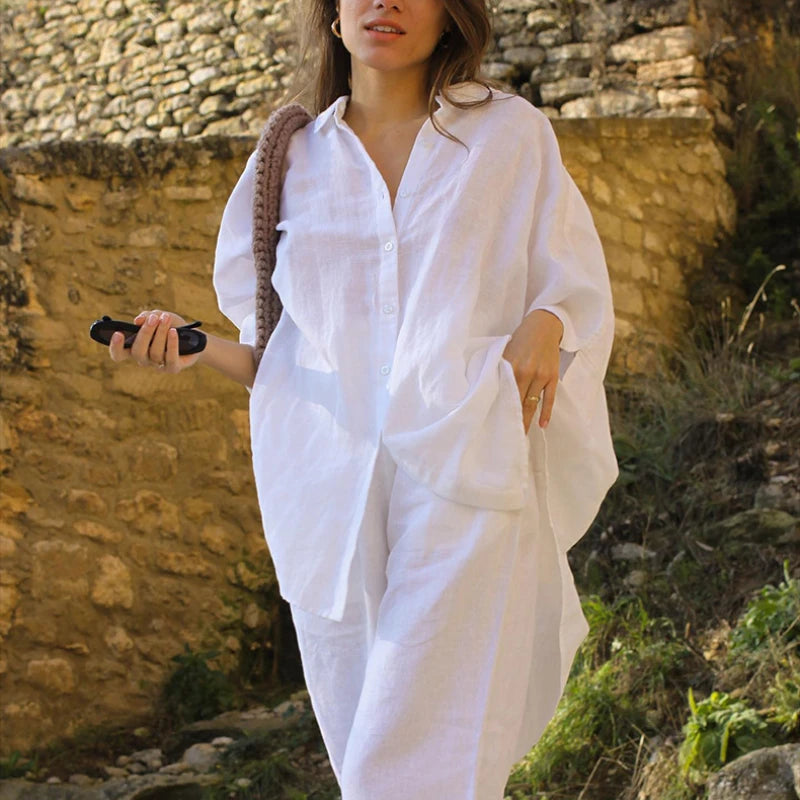 Crimson Rose Dots Casual Linen Womens Blouse