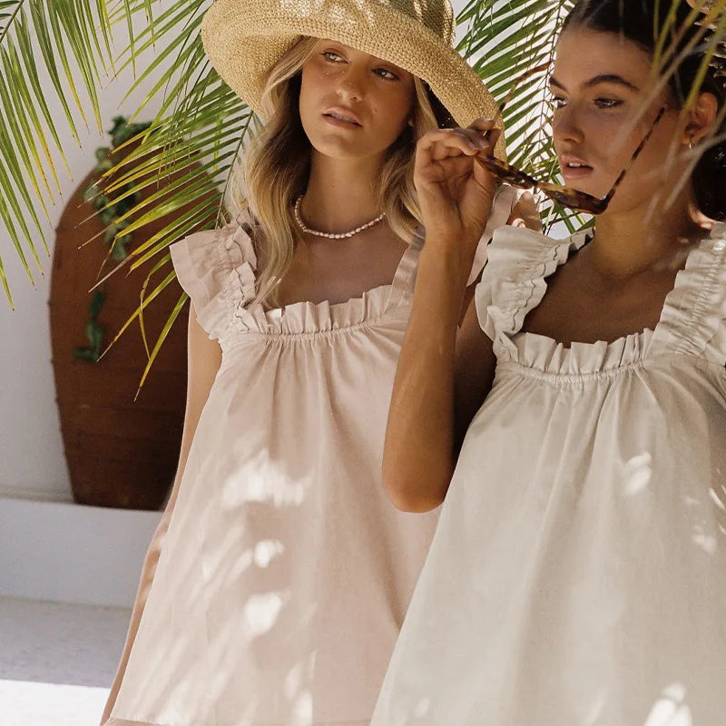 Spring Bloom Ruffles 100% Cotton Womens Top