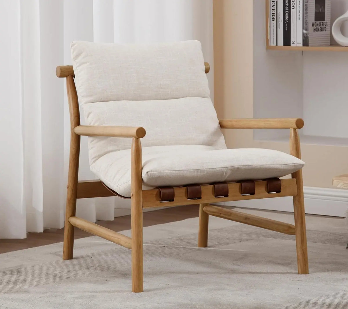 Rustic Twilight 2Pcs Mid Century Modern Linen Wood Chairs