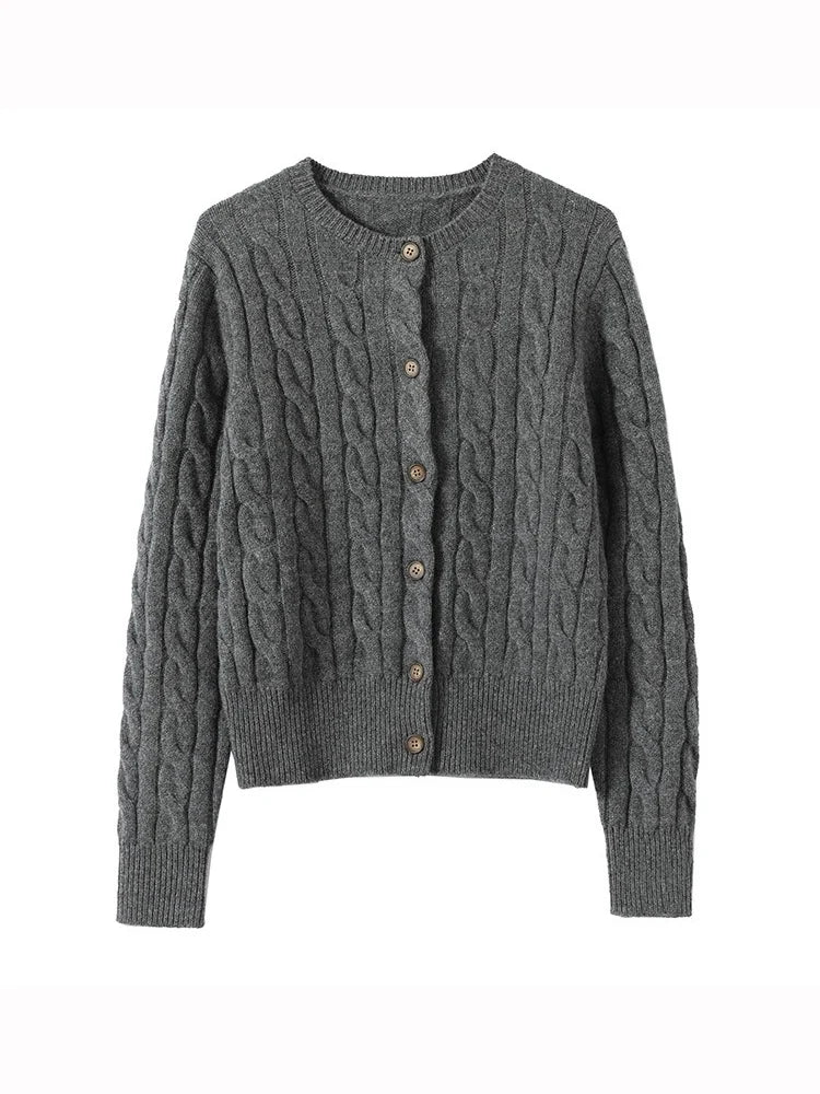 Wool Cable Knit Cardigan Women Sweater