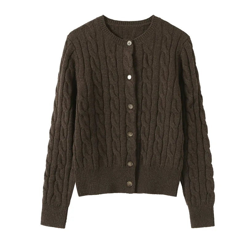 Wool Cable Knit Cardigan Women Sweater