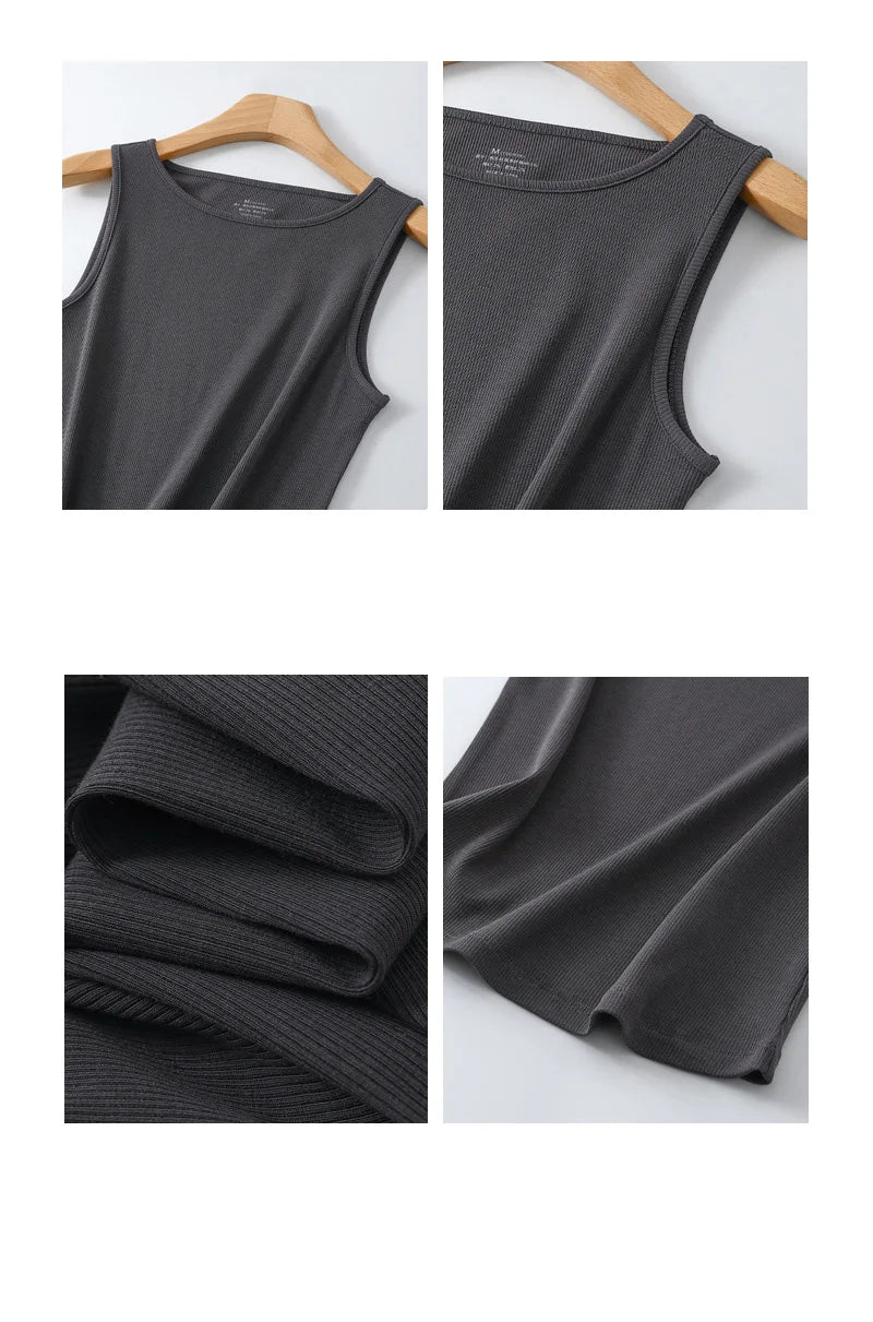 Women Tank Top Ribbed Cotton Boat Neck Sleeveless Top Essentials M-XL