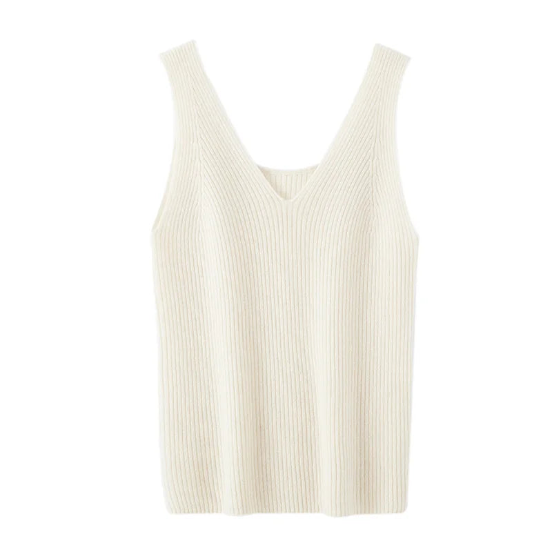 Ivory Snow Knit 100% Cashmere Womens Halter Top