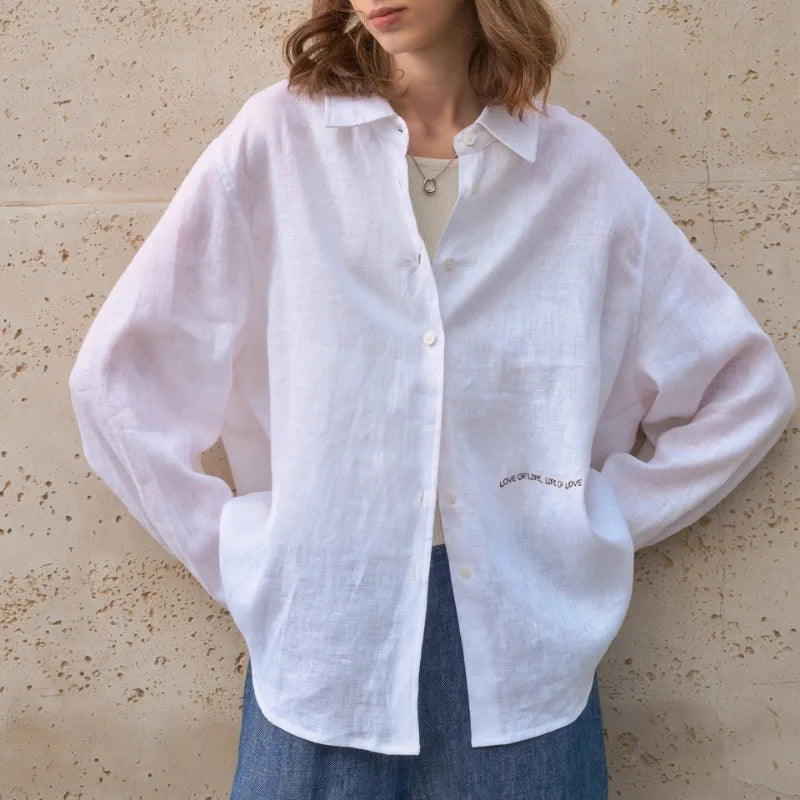 White Lily 100% Linen Womens Casual Shirt