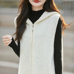 New 100% Australian wool vest solid color knitted women's cardigan sleeveless hooded sweater high-end coat women's wool vest