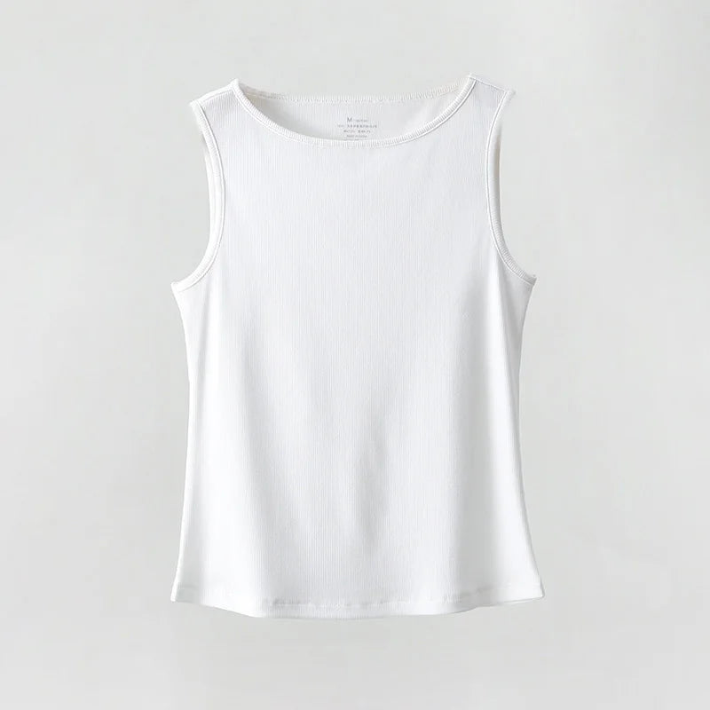 Women Tank Top Ribbed Cotton Boat Neck Sleeveless Top Essentials M-XL
