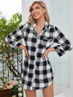 Midnight Sky Plaid Long Sleeve Womens Lounge Dress Pajamas
