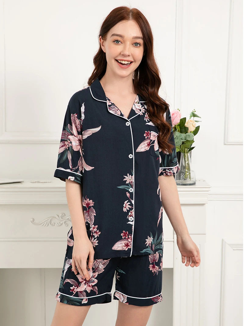 Misty Blossom Floral Womens Pajamas Viscose