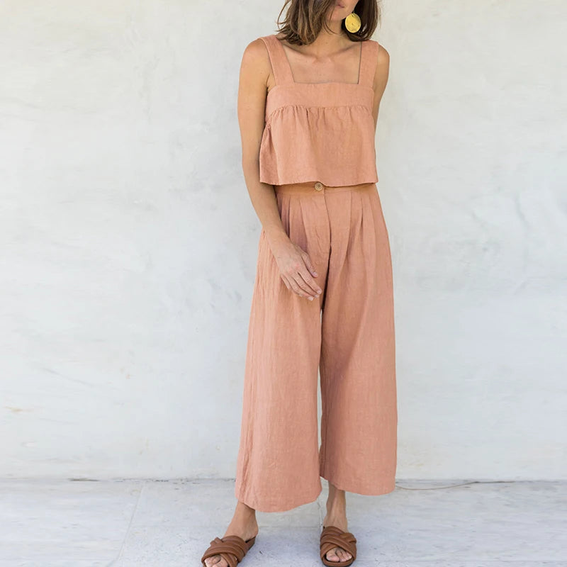 Sky Mist Cotton Linen Womens Camis Top