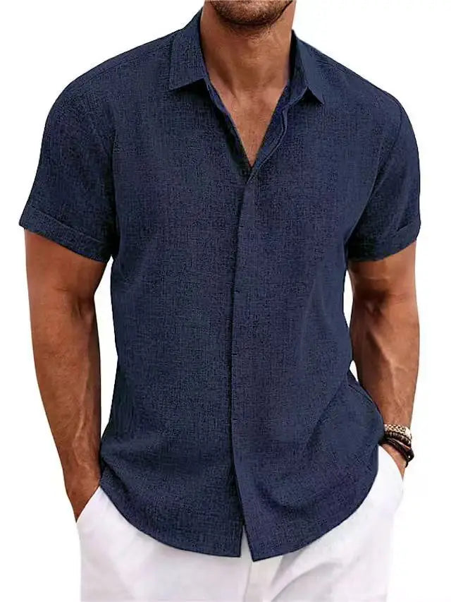 Mossy Emerald Solid Casual Cotton Linen Mens Shirt
