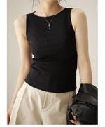 Women Tank Top Ribbed Cotton Boat Neck Sleeveless Top Essentials M-XL