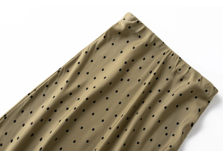 Green Dots Mulberry Silk Womens Skirt