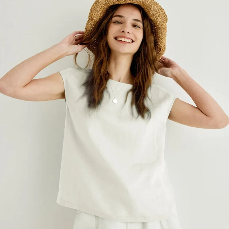 Sunset Prairie Dots Casual Top Linen Womens Top