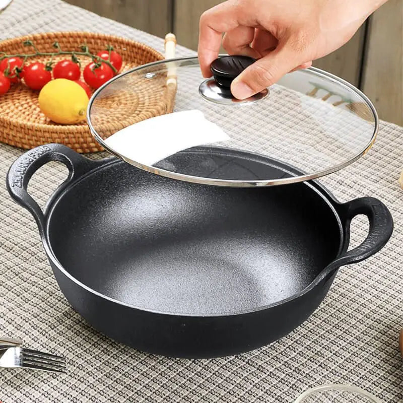 Azure Mist Untreated Cast Iron Wok Frying Pan
