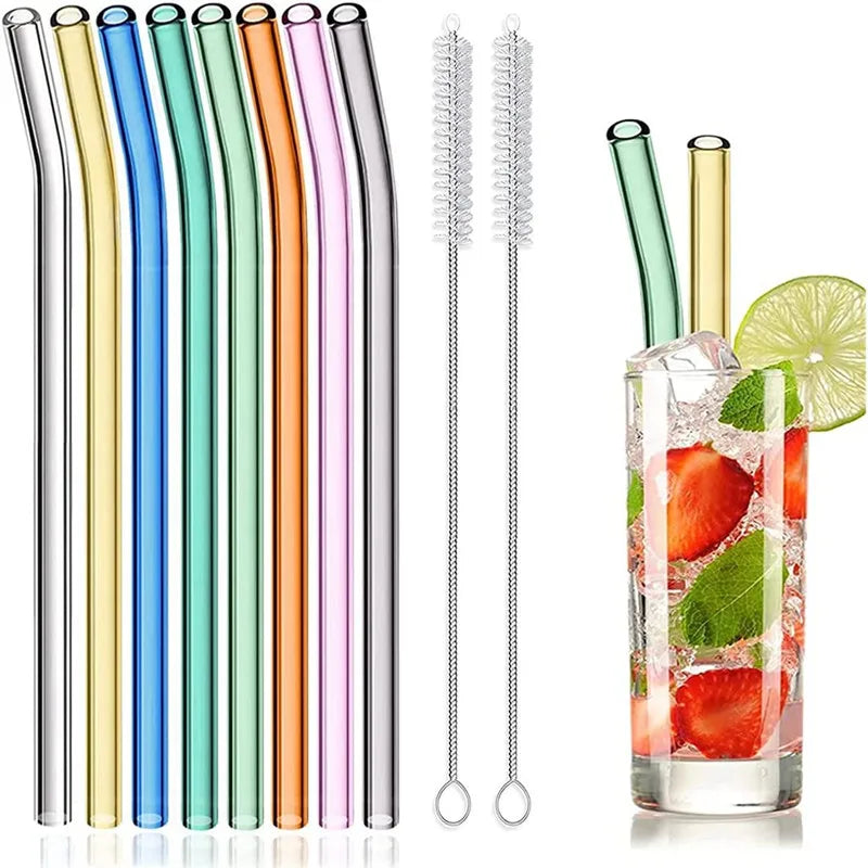 Azure Frost Reusable Heat-Resistant Borosilicate Glass Straws With Cleaning Pipes