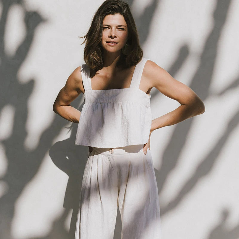 Sky Mist Cotton Linen Womens Camis Top