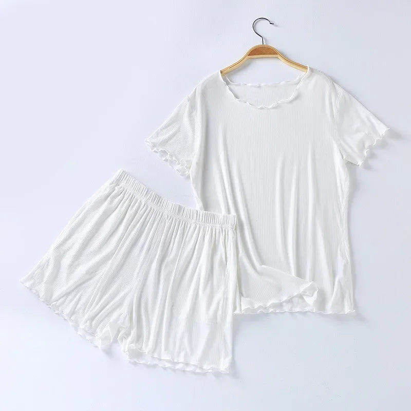 Lime Forest Solid Shorts Viscose Womens Pajama Set