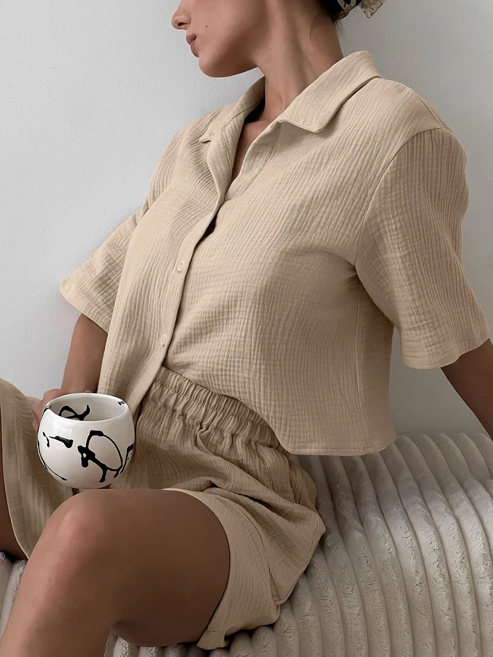 Azure Mist Short Sleeves Cotton Womens Lounge Set