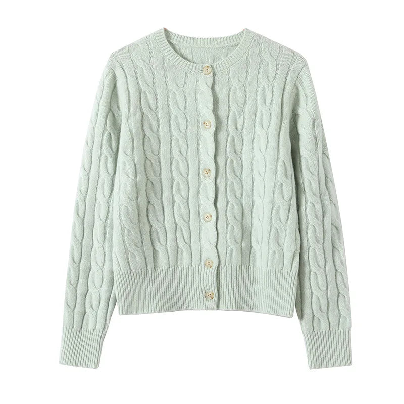 Wool Cable Knit Cardigan Women Sweater