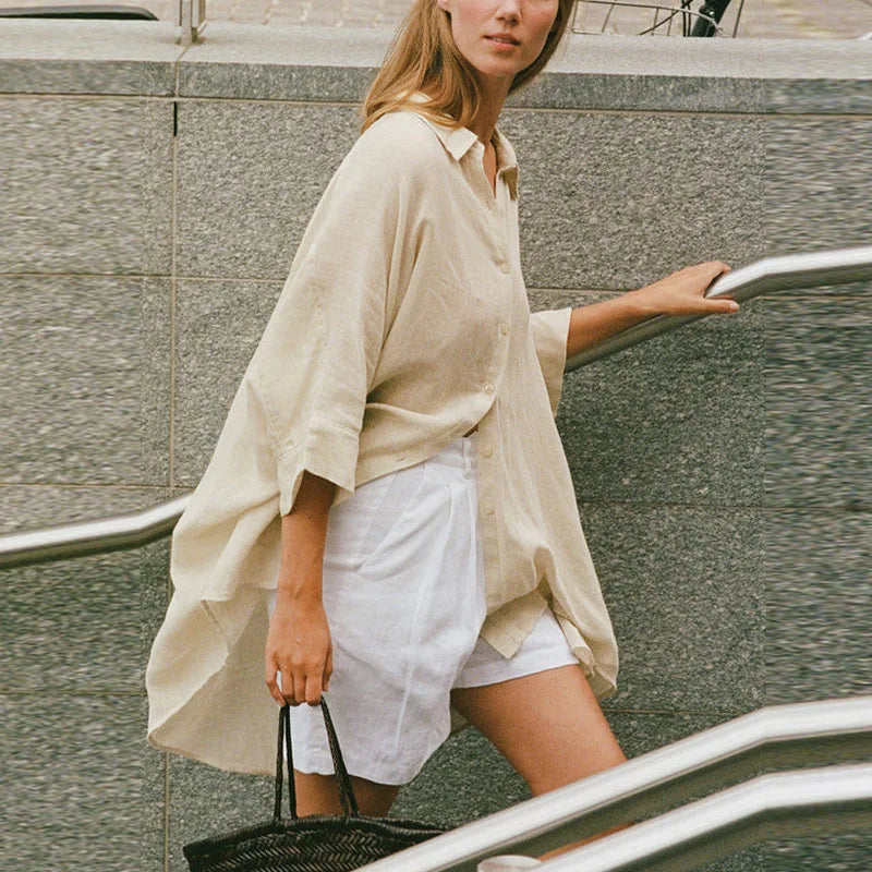 Crimson Rose Dots Casual Linen Womens Blouse