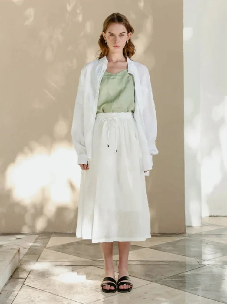 Dusky Coral Dots Casual Cotton Linen Womens Skirt