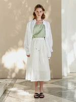 Dusky Coral Dots Casual Cotton Linen Womens Skirt