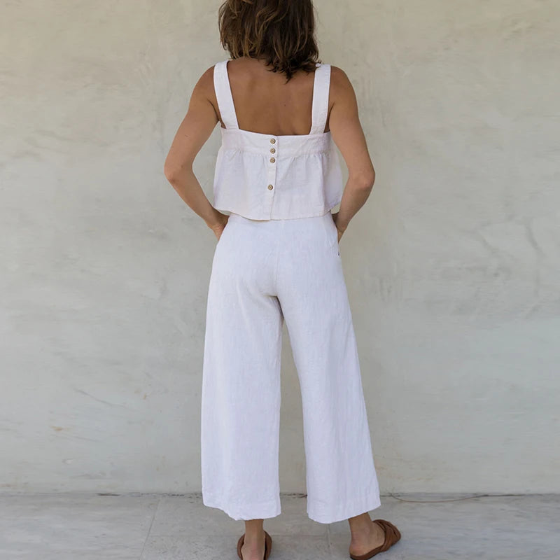 Sky Mist Cotton Linen Womens Camis Top