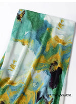 Oil Painting Style Artistic Sense 100% Natural Mulberry Silk Crepe De Chine Women's Fashionable Butt Wrapped Fishtail Skirt