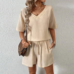 Night Falls Short Sleeve Blouse & Shorts 100% Cotton Womens Set