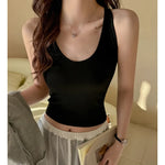 Scoop Racer Back Tank Top Women Slim Ribbed Cropped Top Summer