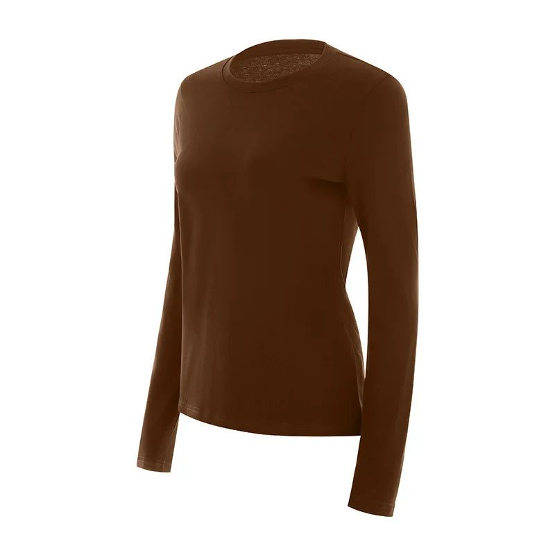 Essential Pima Cotton T Shirts Long Sleeve Women Crew Neck Top Tees S,M,L