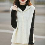 New 100% Australian wool vest solid color knitted women's cardigan sleeveless hooded sweater high-end coat women's wool vest