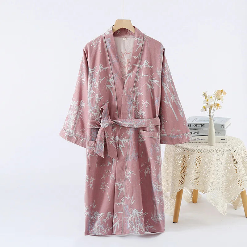 Golden Blossom Cotton Womens Robe