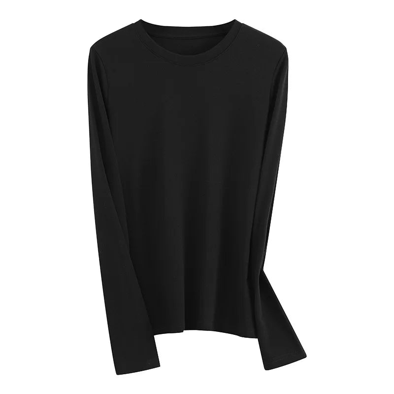 Essential Pima Cotton T Shirts Long Sleeve Women Crew Neck Top Tees S,M,L