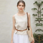 Gentle Breeze Blue None Casual Linen Womens Tank Top