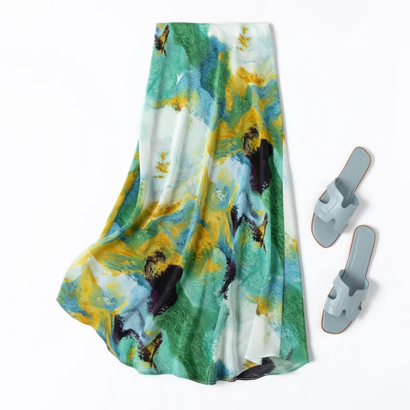 Oil Painting Style Artistic Sense 100% Natural Mulberry Silk Crepe De Chine Women's Fashionable Butt Wrapped Fishtail Skirt