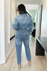 Azure Mist Denim Jumpsuit Womens Pants