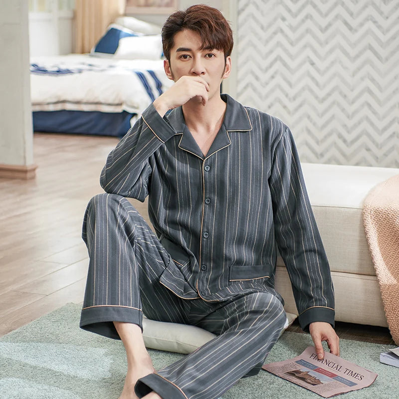 Azure Mist Stripes Mens Pajamas