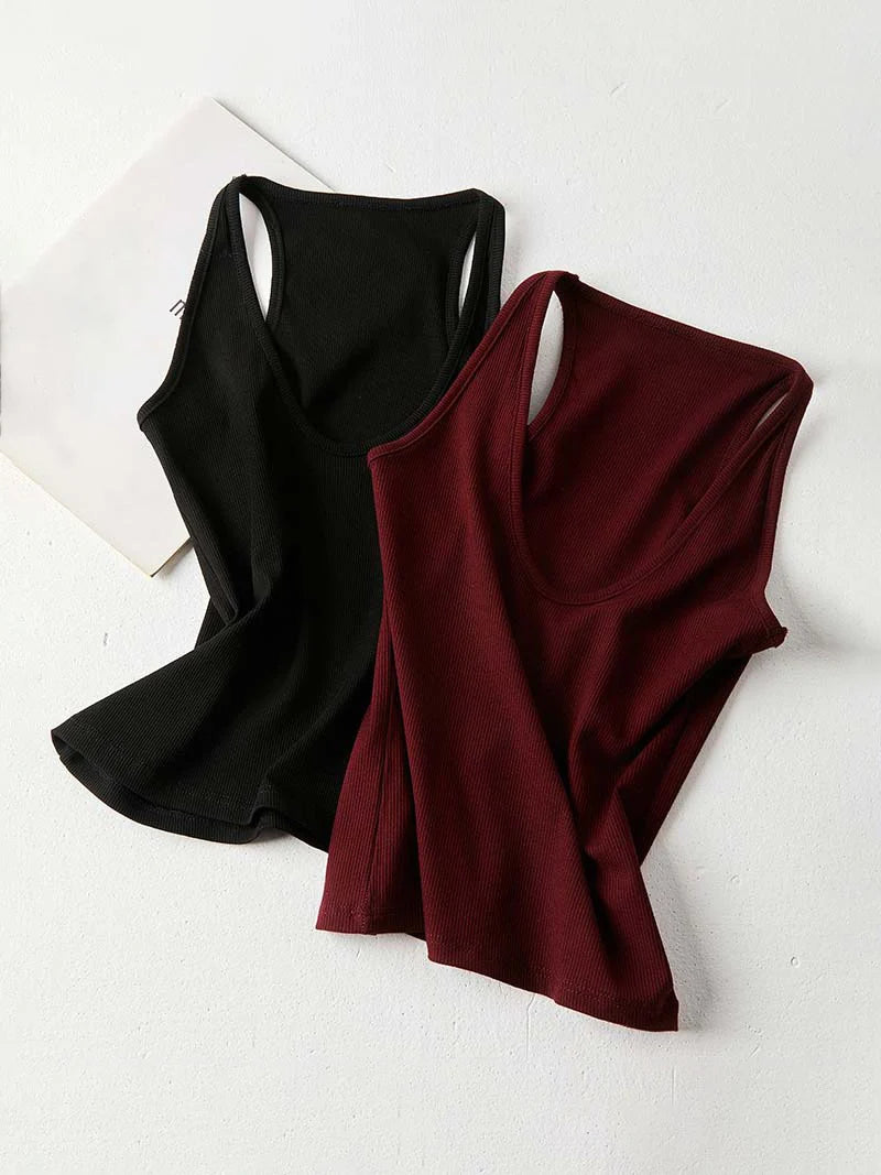 Scoop Racer Back Tank Top Women Slim Ribbed Cropped Top Summer