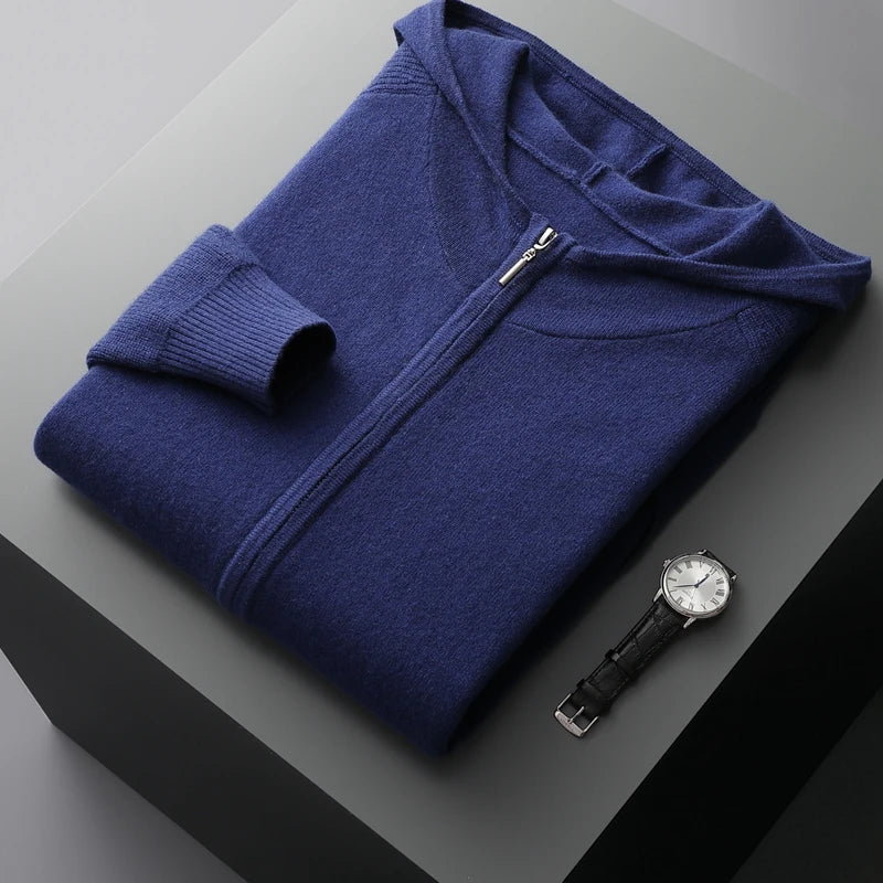 River Mist Blue Minimalist Cashmere Mens Hoodie and Pants Set
