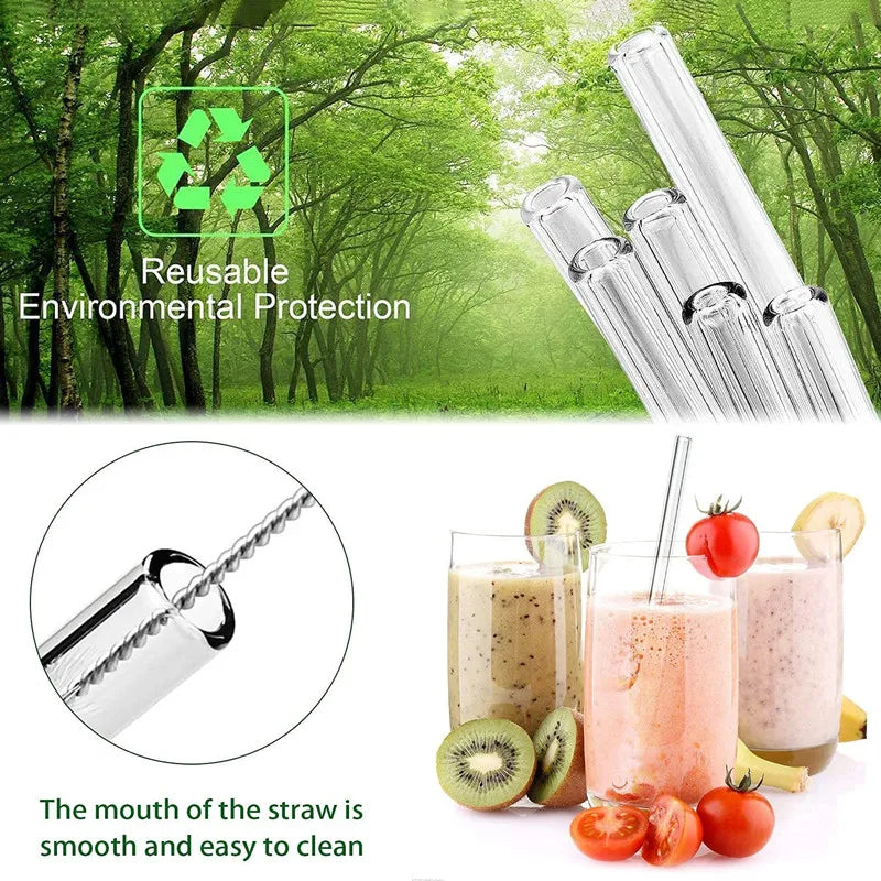 Azure Frost Reusable Heat-Resistant Borosilicate Glass Straws With Cleaning Pipes