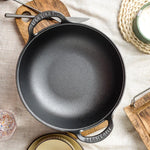 Azure Mist Untreated Cast Iron Wok Frying Pan